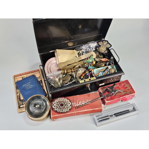 19th century metal deed/cash box, the interior revealing various ...