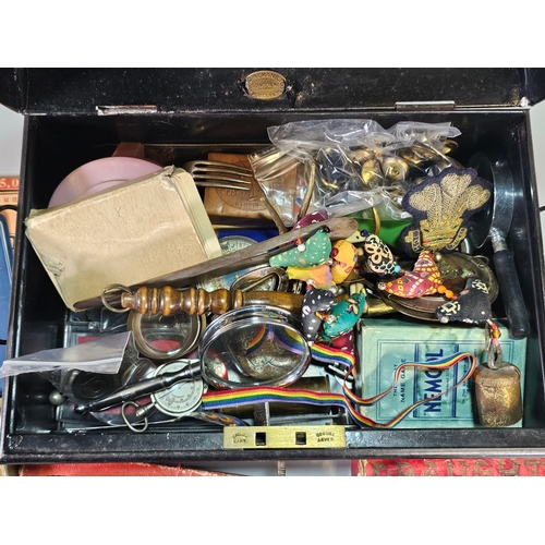 19th century metal deed/cash box, the interior revealing various ...