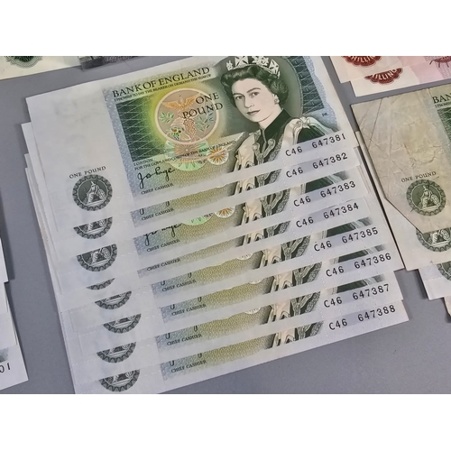 Small collection of GB bank notes to include: Ten Shillings, One Pound ...