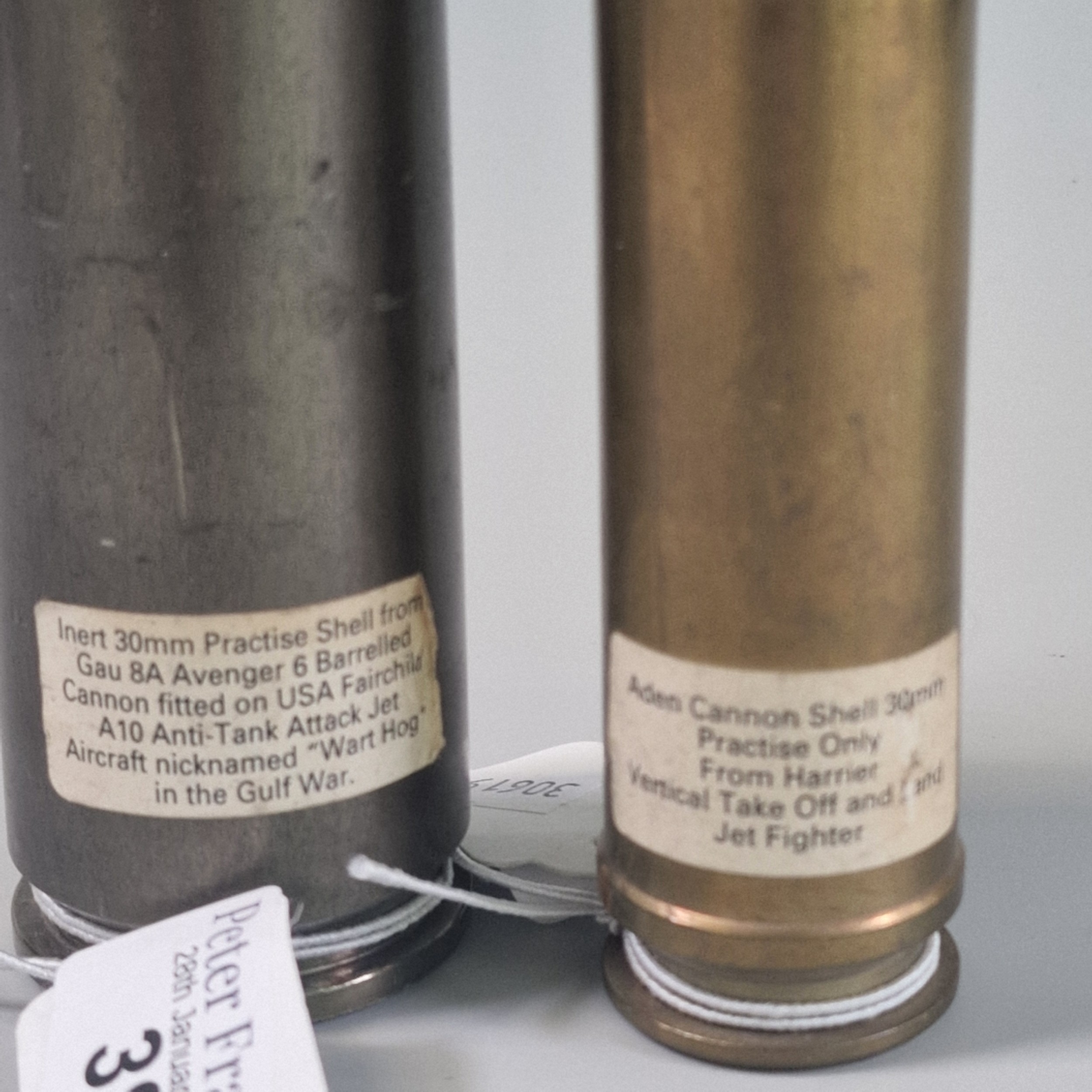 Two inert practice shells to include: 30mm Aden cannon shell and 30mm ...