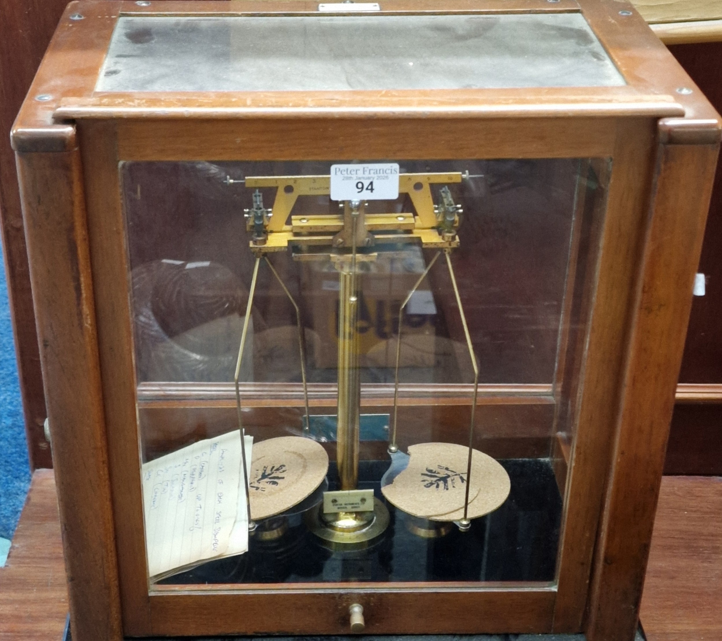 Mahogany cased chemical spring balance by Stanton Instruments Ltd of ...