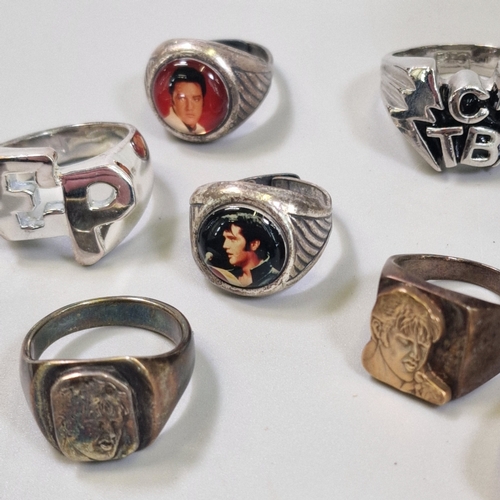 Collection of Elvis Presley themed fashion rings, signet rings etc. (B ...