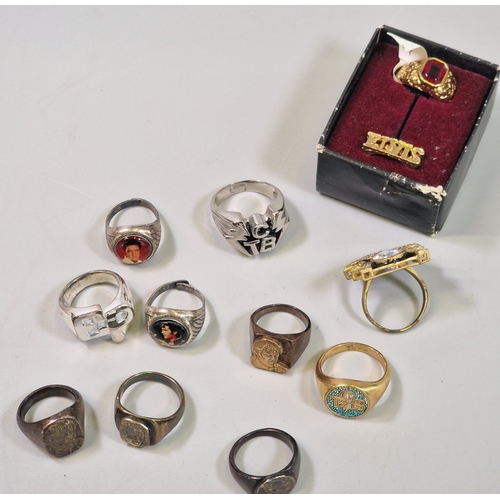 Collection of Elvis Presley themed fashion rings, signet rings etc. (B ...