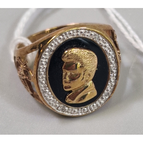 9ct gold Elvis Presley portrait signet ring. 5.5g approx. Size S. (B.P ...