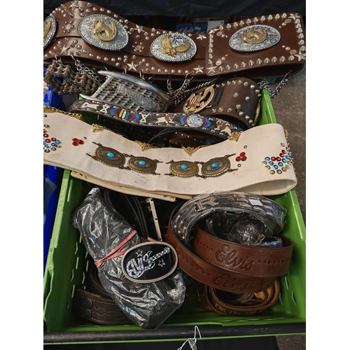 459 - Collection of modern Elvis Presley Western style belts with buckles and other designs, to also inclu... 