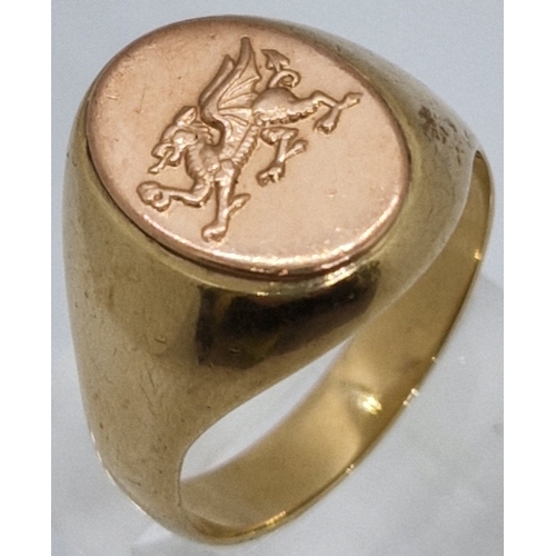 9ct Clogau yellow and rose gold Welsh Dragon signet ring in orig