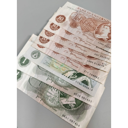 Small collection of coins and bank notes to include: 10 Shilling notes ...