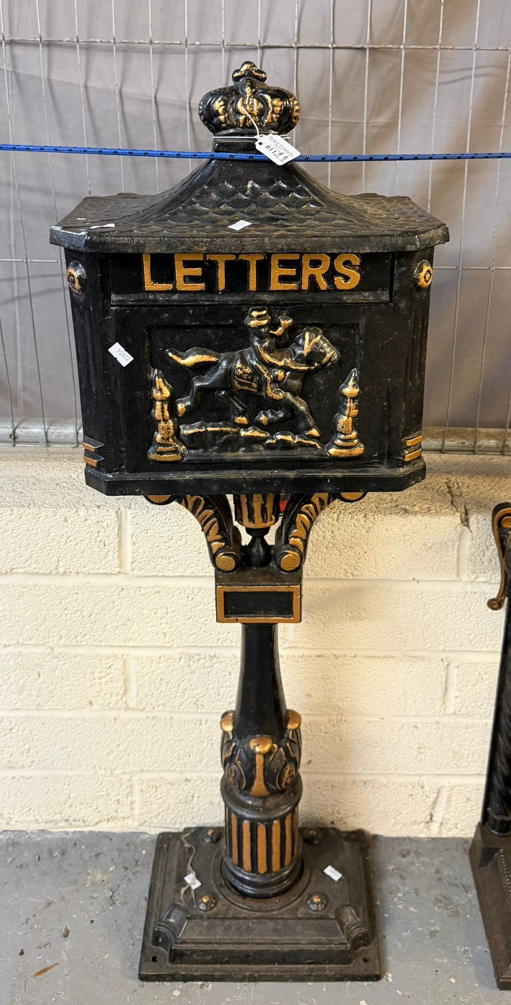 Victorian style cast iron free standing mailbox marked 'Letters' with ...