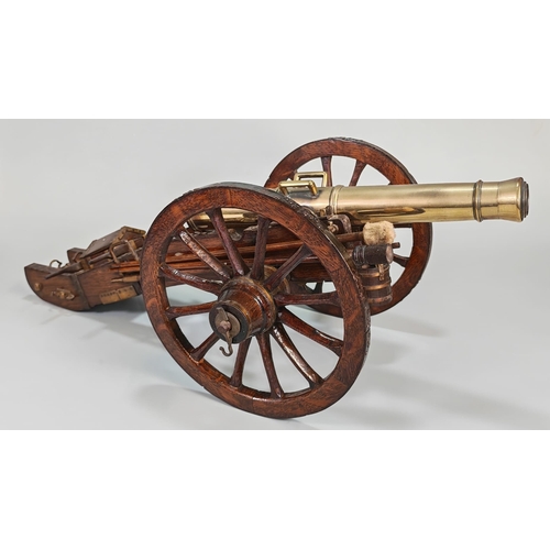 82 - Model of a Napoleonic French field cannon, the Canon de 12 Gribeauval (12-pounder), with brass barre...