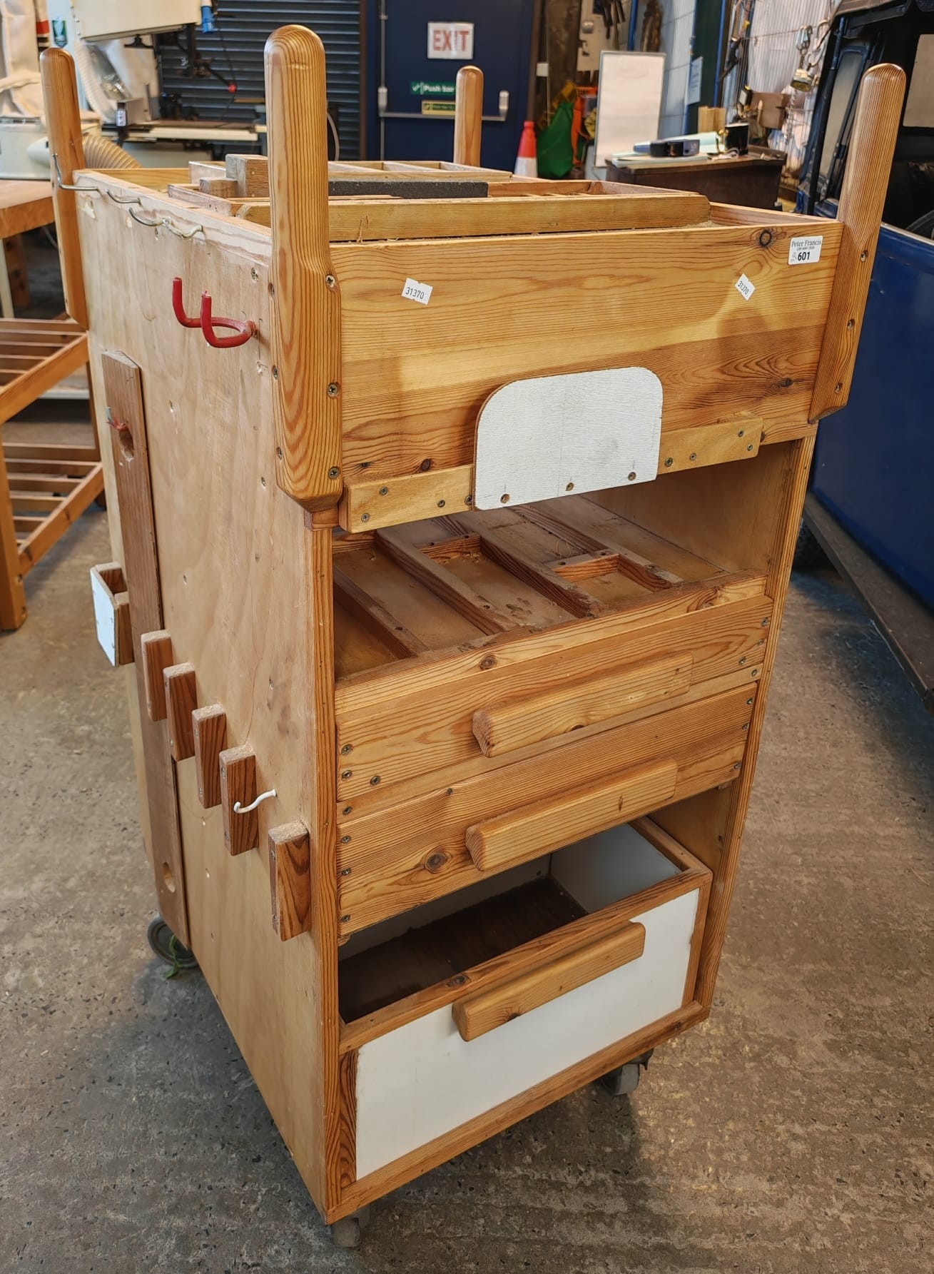 Custom made wheeled workshop centre drawer unit with fitted shelves ...