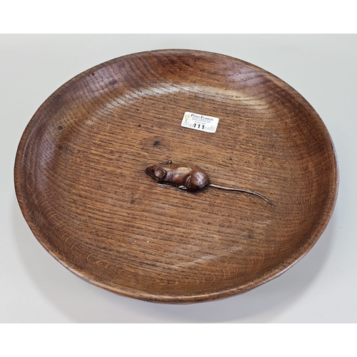 111 - Robert 'Mouseman' Thompson (1878-1955), An oak fruit bowl with carved mouse to the centre. 30cm diam...