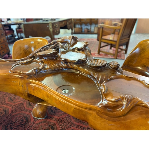 Chinese style root-wood Gongfu tea table, together with four matching ...