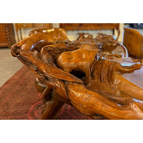 Chinese style root-wood Gongfu tea table, together with four matching ...