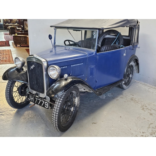 CLASSIC CARS TO BE SOLD COMMENCING 12:30 PM.
1934 Austin 7 four seater Open Road Tourer. Sweetly patinated long term enthusiasts owned convertible version of this renowned English vintage lightweight pre-war motor. 747ccs four cylinder petrol with manual three speed gear box. Dry stored in an old Forge only a few miles out of Carmarthen, the car has had little use in recent years but is well known in Austin 7 circles, the owner a long term member of the Austin 7 Register. The car has not been run recently but appears complete, including its retractable 'pram' hood and side screens as well as various spare wheels, brass bulb horn and assorted books and manuals, pamphlets and booklets. Copy of old buff log book shows the present Vendor going back 60 years to 1962. Came to Wales with him in 1976. V5C(W) log book with transferable registration number JH 7779.ESTATE SALE
NOTE: VEHICLE IS SOLD WITH NO GUARANTEE OR WARRANTY OF ANY KIND, EITHER IMPLIED OR GIVEN. SOLD AS SEEN WHETHER VIEWED IN PERSON OR NOT. (B.P. 21% + VAT)