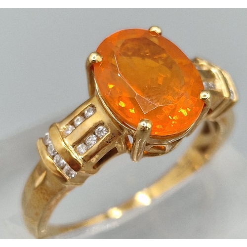 238 - 18ct gold diamond and fire opal cluster ring. 4.2g approx. Size N1/2. (B.P. 21% + VAT)