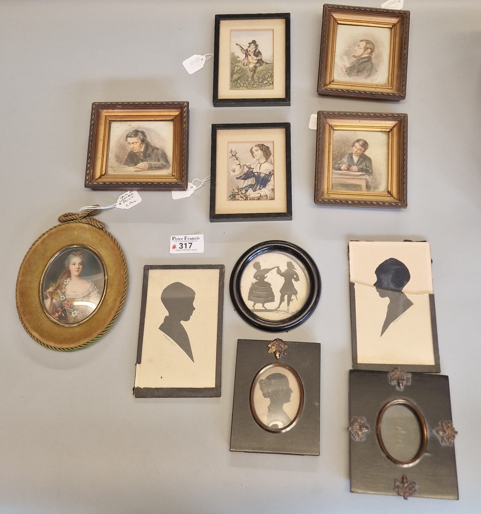 Collection of assorted portrait miniatures and silhouettes, to include ...