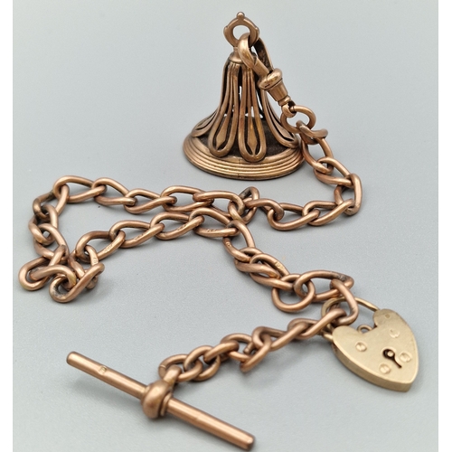 Edwardian 9ct rose gold 'T' bar Albert pocket watch chain with heart ...