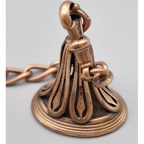 Edwardian 9ct rose gold 'T' bar Albert pocket watch chain with heart ...