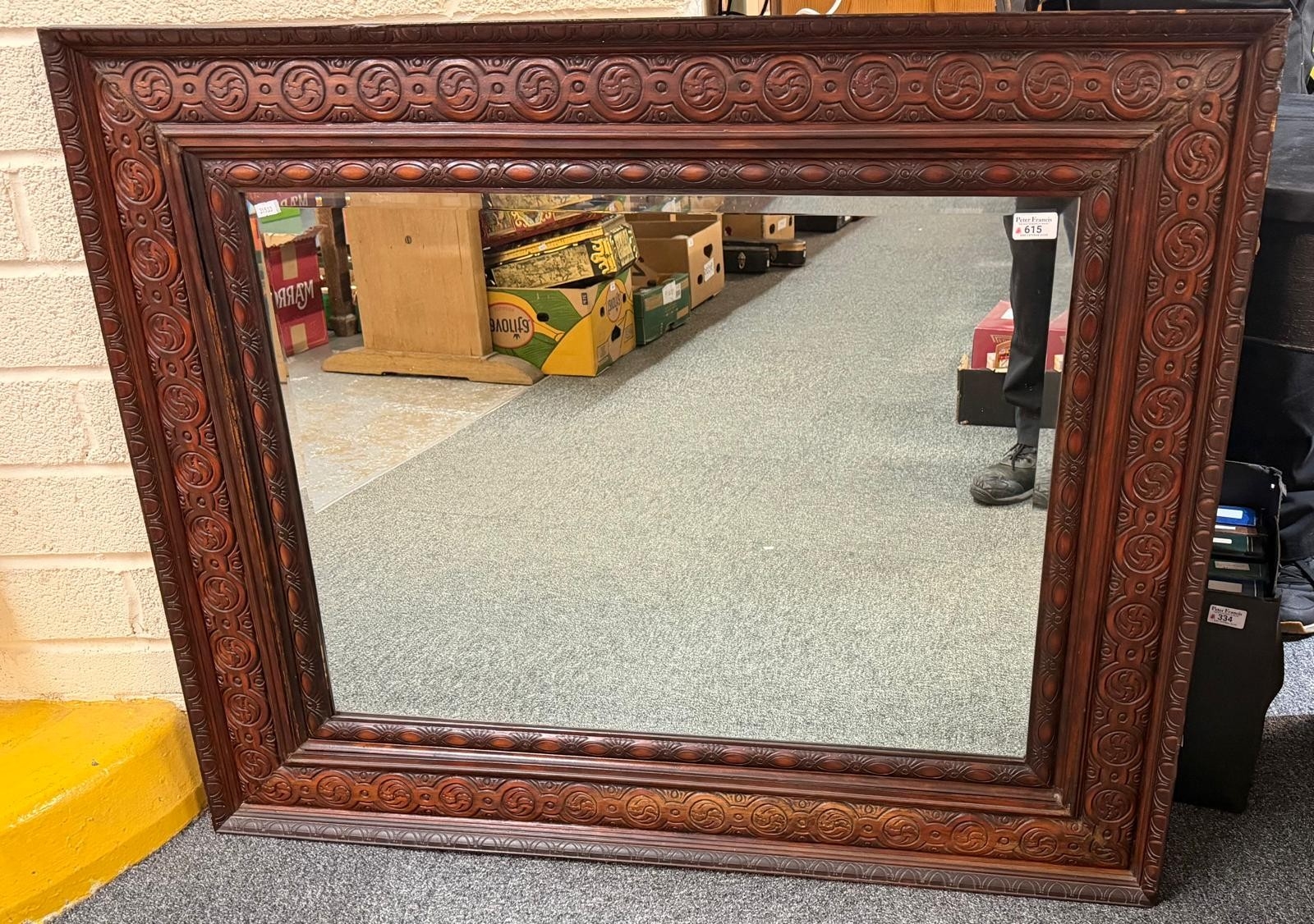 Early 20th century rectangular bevel plate mirror with carved and ...