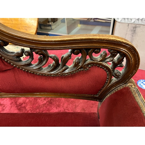 11 - MAHOGANY LOUIS XV STYLE LOVE SEAT 108cm LENGTH 94cm HIGH