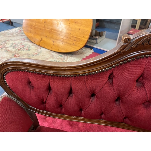 11 - MAHOGANY LOUIS XV STYLE LOVE SEAT 108cm LENGTH 94cm HIGH