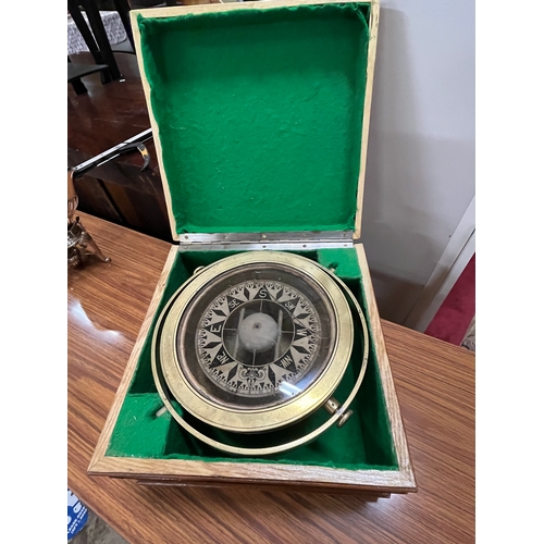 214 - LARGE SHIPS COMPASS WITH GIMBLE AND BOX