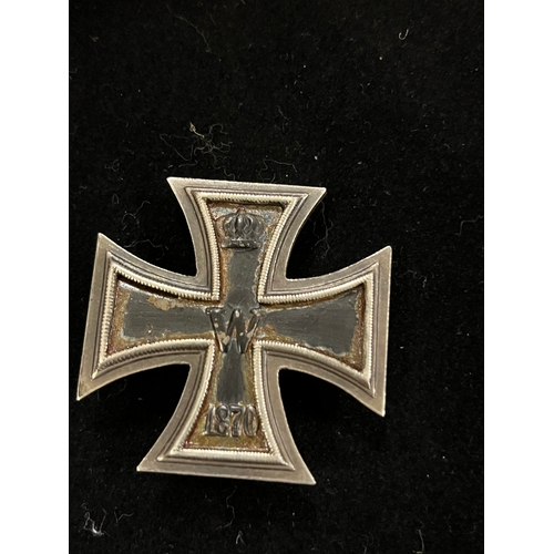 358 - 1870 DATED IRON CROSS BACK PIN LOOKS LIKE A JEWELLERS ADDITION DONE AT THE TIME