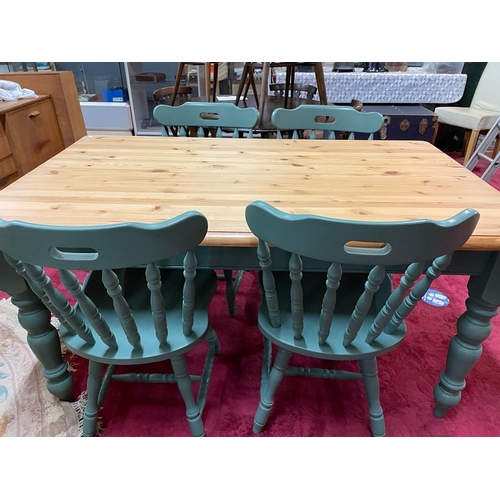 207 - FARMHOUSE STYLE TABLE WITH 4 CHAIRS PAINTED SAGE 5FTX3FT