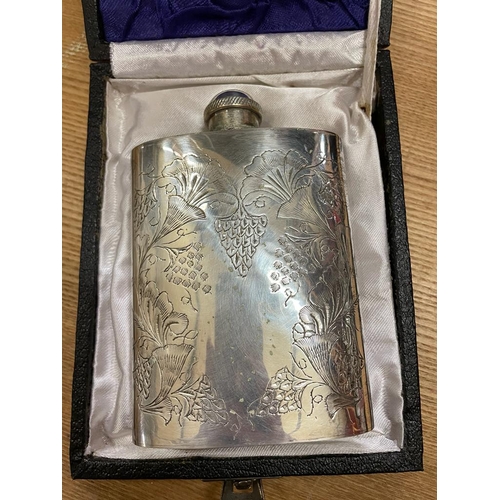 280 - BOXED SILVER PLATED HIP FLASK