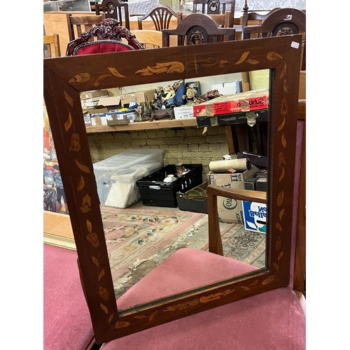 26 - WOOD INLAY FRAMED MIRROR 53CM WIDE 65CM HIGH