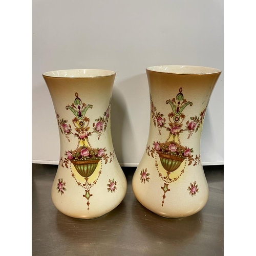 47 - PAIR CROWN DEVON FLORAL VASES