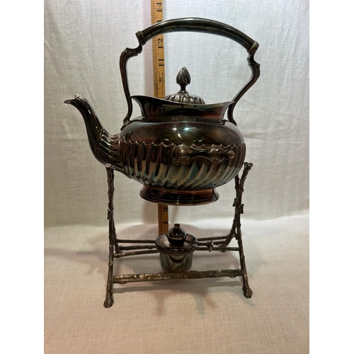 48 - SILVER PLATED ANTIQUE SPIRIT KETTLE BY J.D AND SON