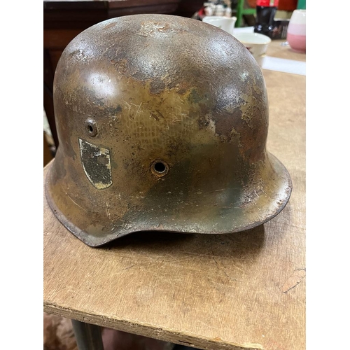 56 - GERMAN WW2 HELMET SHELL TAN CAMPFLAGE TRACES OF INSIGNIA