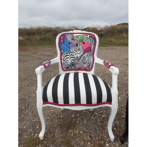 130 - PAIR CONTRASTING NEWLY UPHOLSTERED ZEBRA CHAIRS