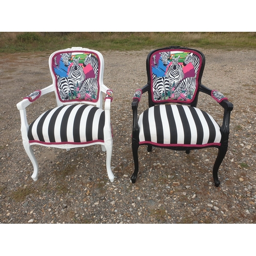 130 - PAIR CONTRASTING NEWLY UPHOLSTERED ZEBRA CHAIRS