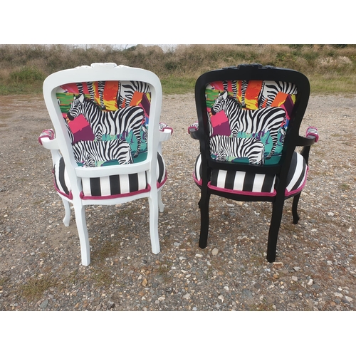 130 - PAIR CONTRASTING NEWLY UPHOLSTERED ZEBRA CHAIRS