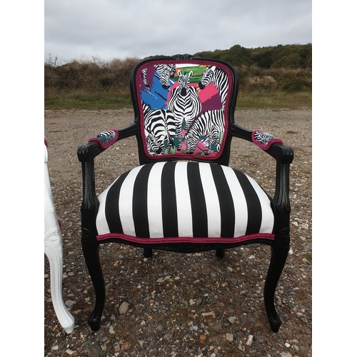 130 - PAIR CONTRASTING NEWLY UPHOLSTERED ZEBRA CHAIRS