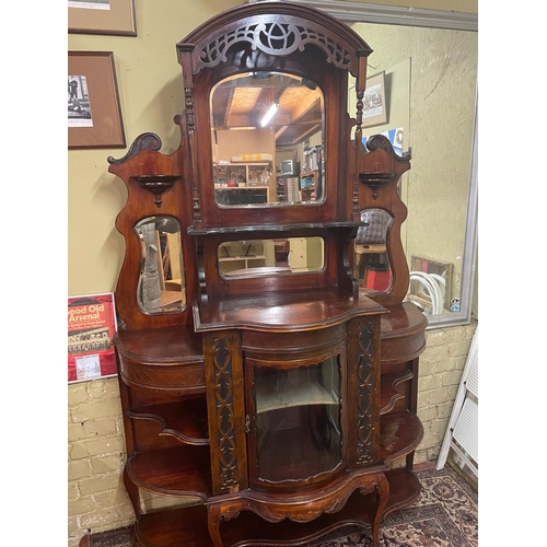 187 - EDWARDIAN MAHOGANY GLASS AND MIRROR PARLOUR CABINET 6FT HIGH 4FT WIDE AND 1FT 5