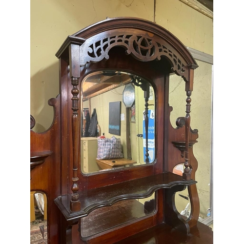 187 - EDWARDIAN MAHOGANY GLASS AND MIRROR PARLOUR CABINET 6FT HIGH 4FT WIDE AND 1FT 5