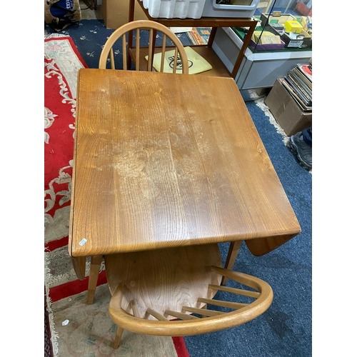 220 - ERCOL DROP LEAF TABLE 4FT6 LONG X 2FT5 WITH 2 CHAIRS