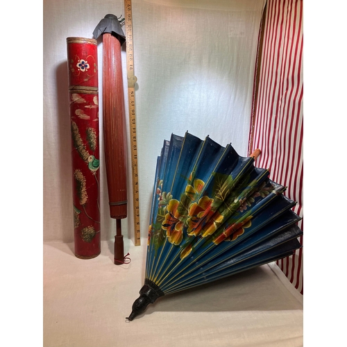 109 - 2 CHINESE PARASOLS & 1 PARASOL TUBE