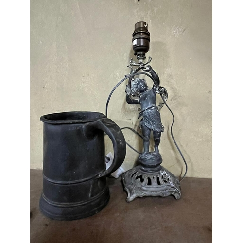 139 - FIGURAL LAMP STAND PLUS VICTORIAN QUART TANKARD