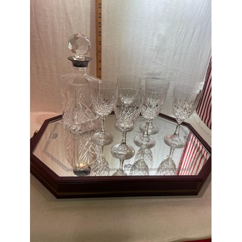 186 - 6 SPIEGLAU CRYSTAL GLASSES WITH DECANTER & GRAND MARNIER TRAY