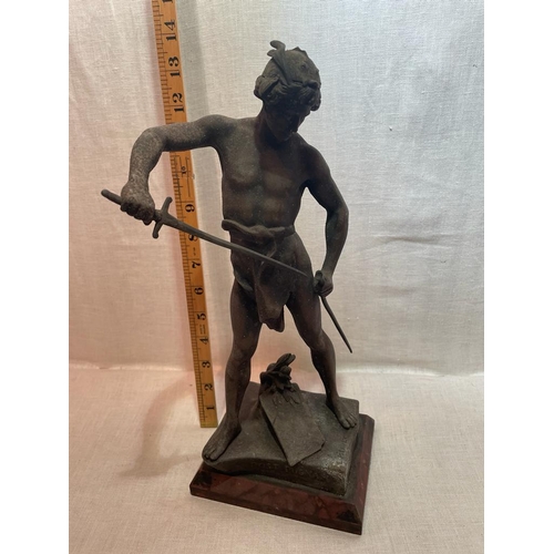 212 - SIGNED SPELTER FIG POST PUGNAM BY EMILE LOUISE PICAULT 1908