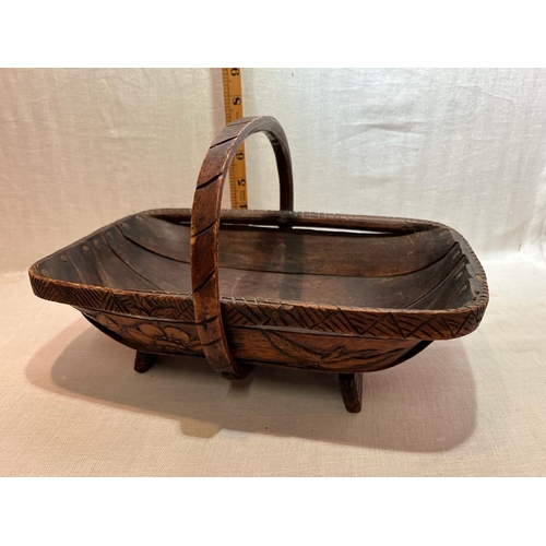 237 - ANTIQUE TRUG WITH CARVED FLOWER DECORATION