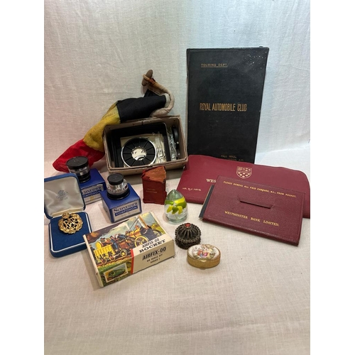 267 - BOX INTERESTING ITEMS INC EPHEMERA FLAG LENSES ETC