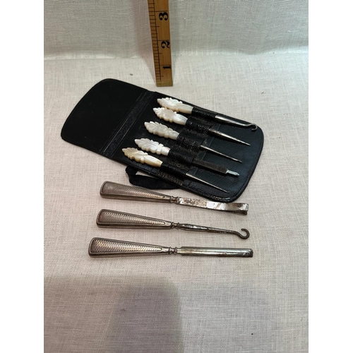 283 - SET OF PEARL HANDLED PEDICURE & SILVER HANDLED MANICURE ITEMS H.M 1929