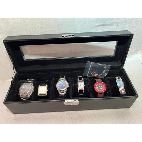 343 - WATCH BOX WITH 6 WATCHES