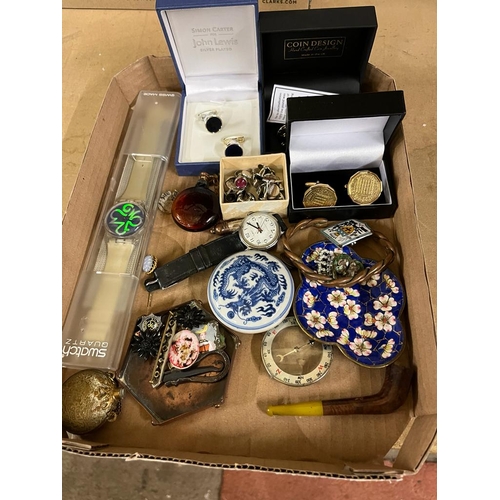 349 - BOX OF CUFFLINKS, JEWELLERY, ETC