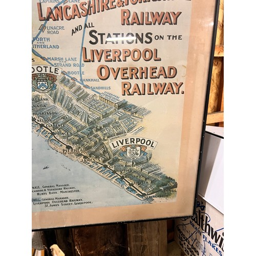 157 - VINTAGE RAILWAY POSTER LANCASHIRE AND YORKSHIRE RAILWAY AND LIVERPOOL OVERHEAD RAILWAY 880MM X 570MM